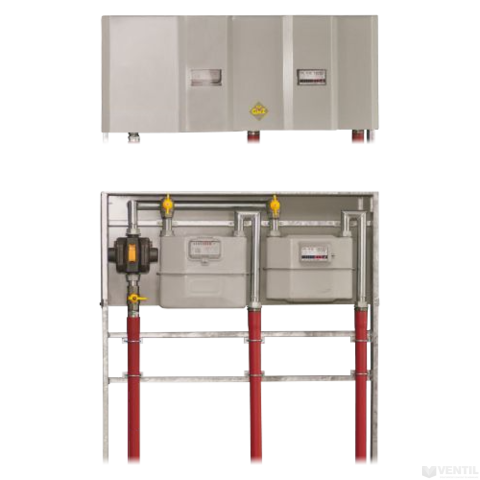 Peró Gáz előkerti iker szabályozó-és mérőállomás - T9 E - 1x2 két gázmérő egy irányban, Gázgép