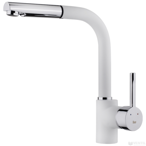 Teka ARK 938 egykaros mosogató csaptelep forgatható kifolyócsővel, kihúzható zuhanyfejjel, fehér