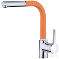 Teka ARK 938 egykaros mosogató csaptelep forgatható kifolyócsővel, kihúzható zuhanyfejjel, narancssárga