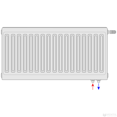 Silver UNI radiátor szelepes 22K 900x1000 Jobb-bal forgatható, beépített szelepes, alsó bekötési pont, ajándék egységcsomag