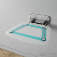 Ravak OVO-B II szögletes lehajtható zuhanykabin dekor ülőke, 36x36cm, kék mintás/rozsdamentes acél
