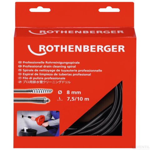 Rothenberger 8 mm-es tisztítóspirál acélmaggal és kumplunggal Rospimatic-hoz