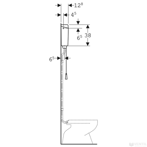 Geberit AP123 falon kívüli WC tartály magas szereléshez, 1 mennyiséges öblítés, lánccal