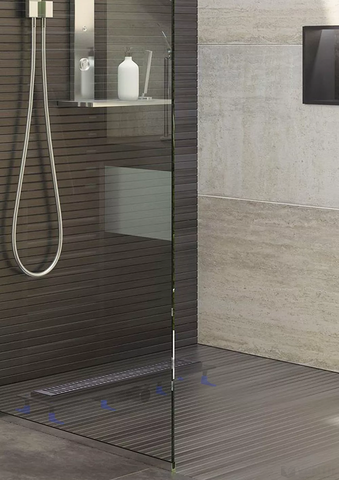 Styron beltéri egyenes zuhanyfolyóka, fekete rozsdamentes Harmony fémráccsal, 900mm