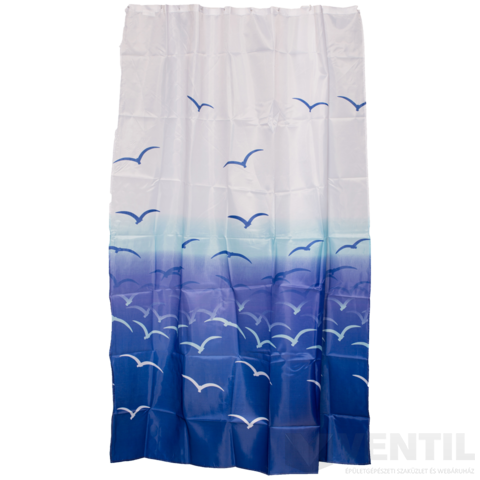 Bath Duck textil zuhanyfüggöny kék-fehér, madár mintás, 180x200cm