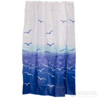 Bath Duck textil zuhanyfüggöny kék-fehér, madár mintás, 180x200cm