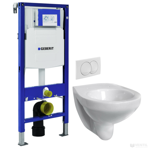 Geberit Duofix Basic fali WC szerelőelem (lábonálló), 112 cm + Delta 12 cm-es falon belüli WC tartály + Delta20 WC nyomólap + Gladys WC csésze