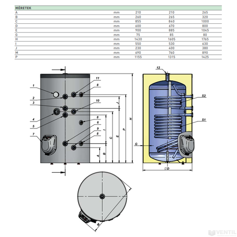 HZR DUO-302 álló indirekt tároló szigeteléssel, 2 fix hőcserélővel, fűtőbetéttel, 3kW, 300 literes